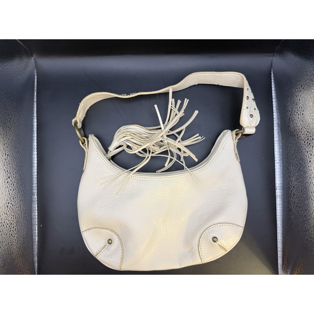Tommy Hilfiger Ivory Hobo Shoulder Bag Leather Tassel Boho Purse